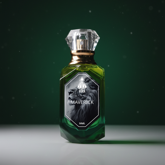 Green bottle with diamond-shaped cap on a dark green background