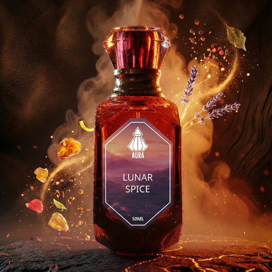 Bottle of 'Lunar Spice' with a mystical background